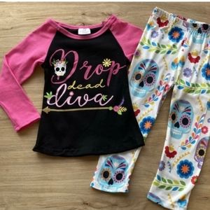 Boutique Drop Dead Diva Skull Shirt Leggings L 4T